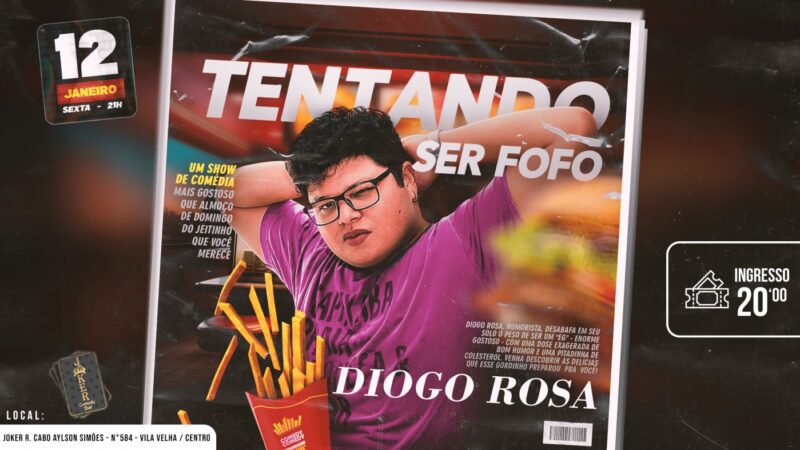 Diogo Rosa lança espetáculo solo de stand-up “Tentando ser fofo”